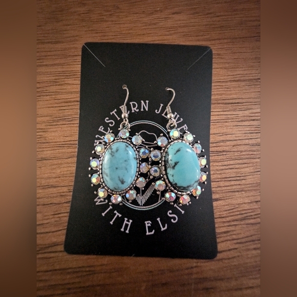 Turquoise and Silver Crystal Drop Earrings - Picture 3 of 6